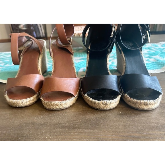 Vince Camuto Leather Espadrille Wedge Sandals Bundle Lot Black Tan 2 Pairs 9.5 - Picture 2 of 11